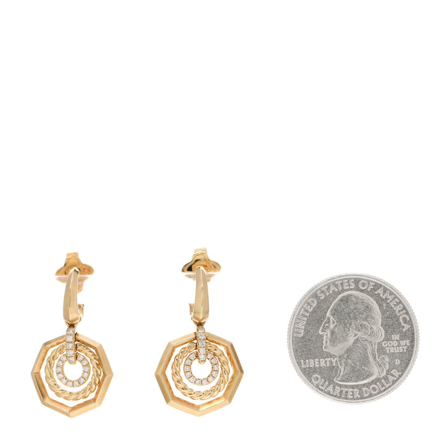18K Yellow Gold Diamond 16mm Stax Drop Earrings