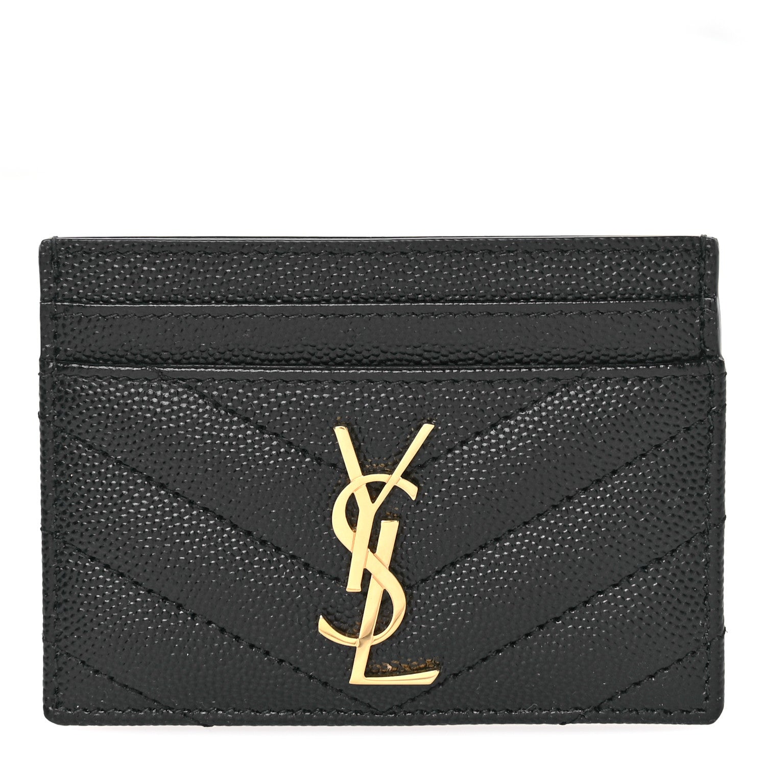 Saint Laurent Grain De Poudre Matelasse Chevron Monogram Credit Card Case Black 1 of 7