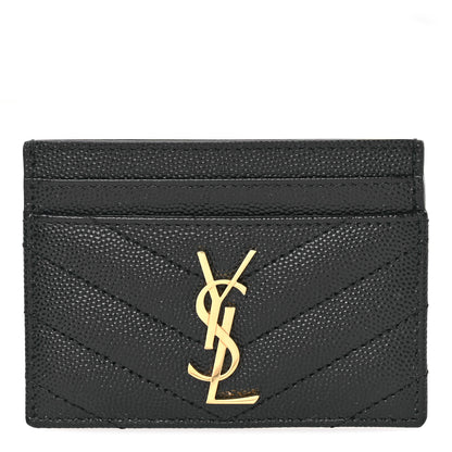Saint Laurent Grain De Poudre Matelasse Chevron Monogram Credit Card Case Black 1 of 7