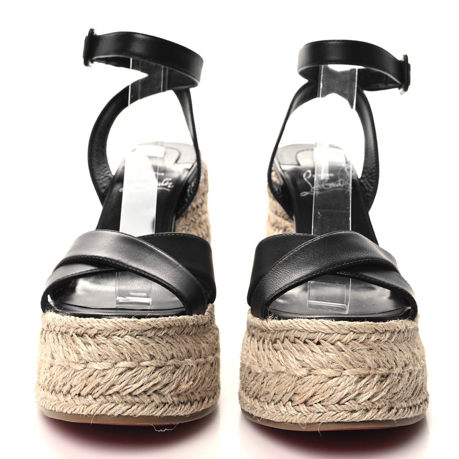 Christian Louboutin Goatskin Mariza Zeppa 130 Espadrille Sandals 37 Black Natural 2 of 7