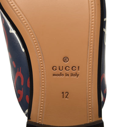 Gucci Calfskin GucciGhost Print Mens Princetown Slippers 12 Blue Agata Hibiscus Red 7 of 10