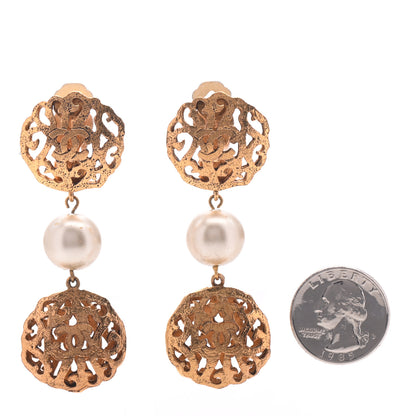 Chanel Pearl CC Clip On Drop Earrings Gold 2 of 6