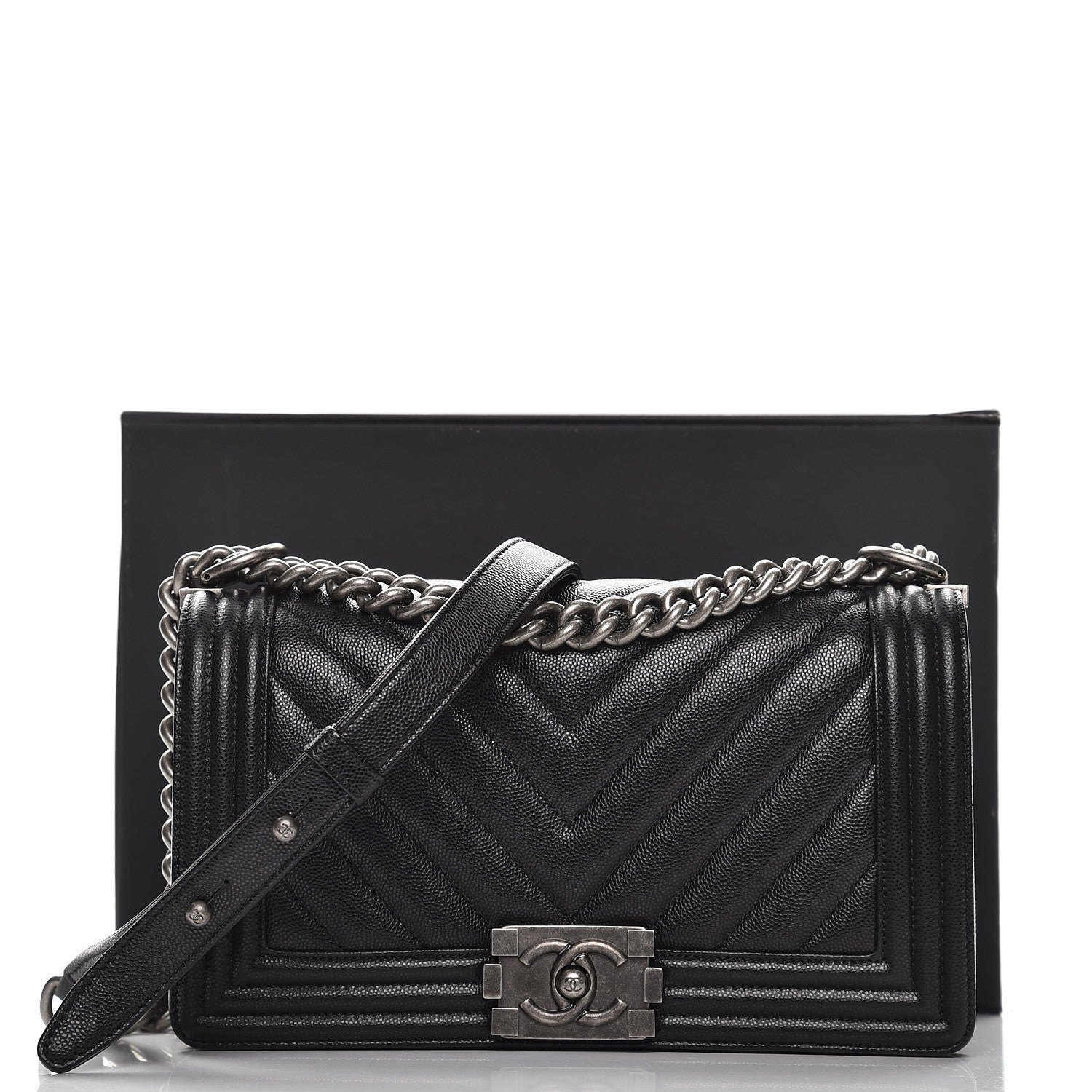 Chanel Caviar Chevron Quilted Medium Boy Flap Black 8 of 8