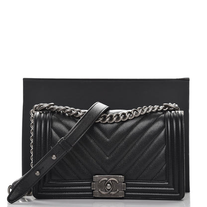 Chanel Caviar Chevron Quilted Medium Boy Flap Black 8 of 8
