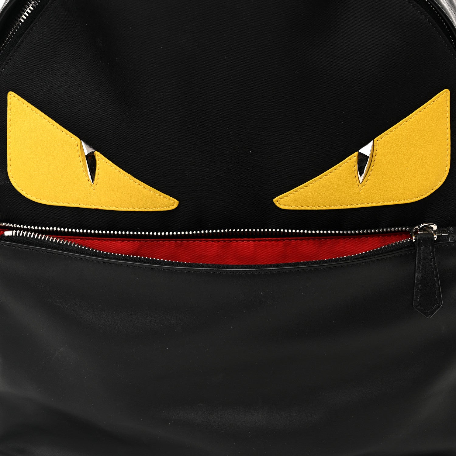 Fendi Nylon Vitello Liberty Vitello Dolce Monster Eyes Rounded Backpack Black Sunflower 9 of 13