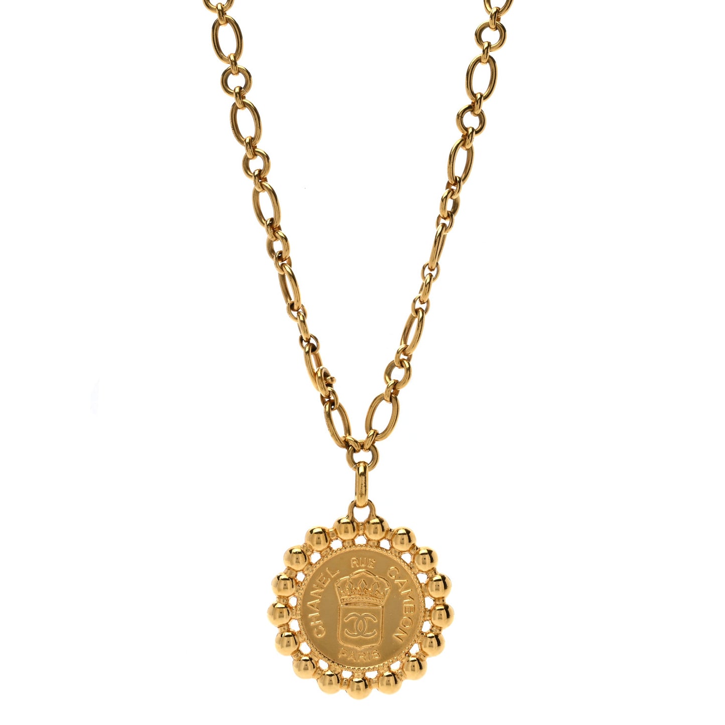 Metal CC Rue Cambon Medallion Chain Necklace Gold