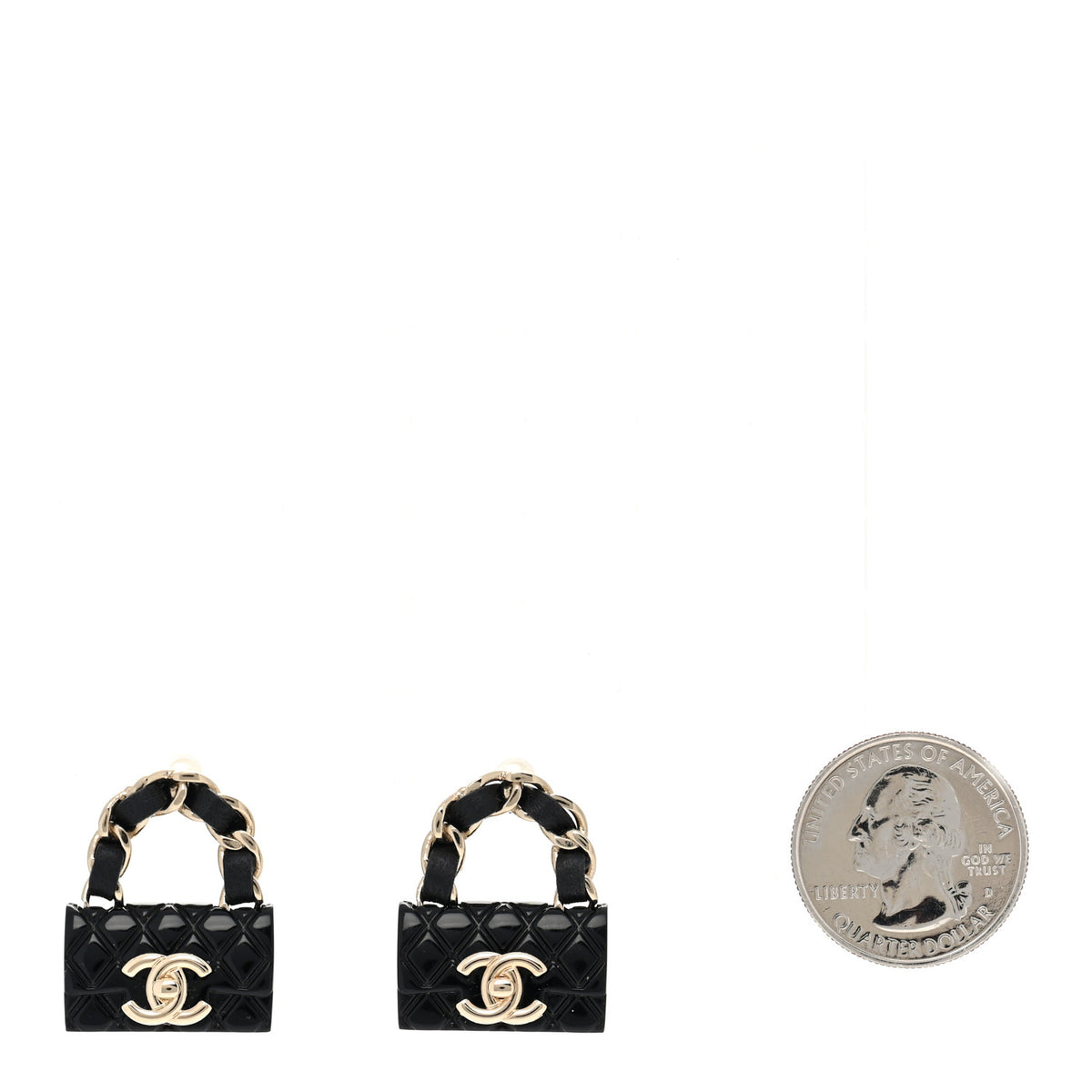 Metal Resin Lambskin Quilted CC Turnlock Chain Flap Bag Earrings Black Gold