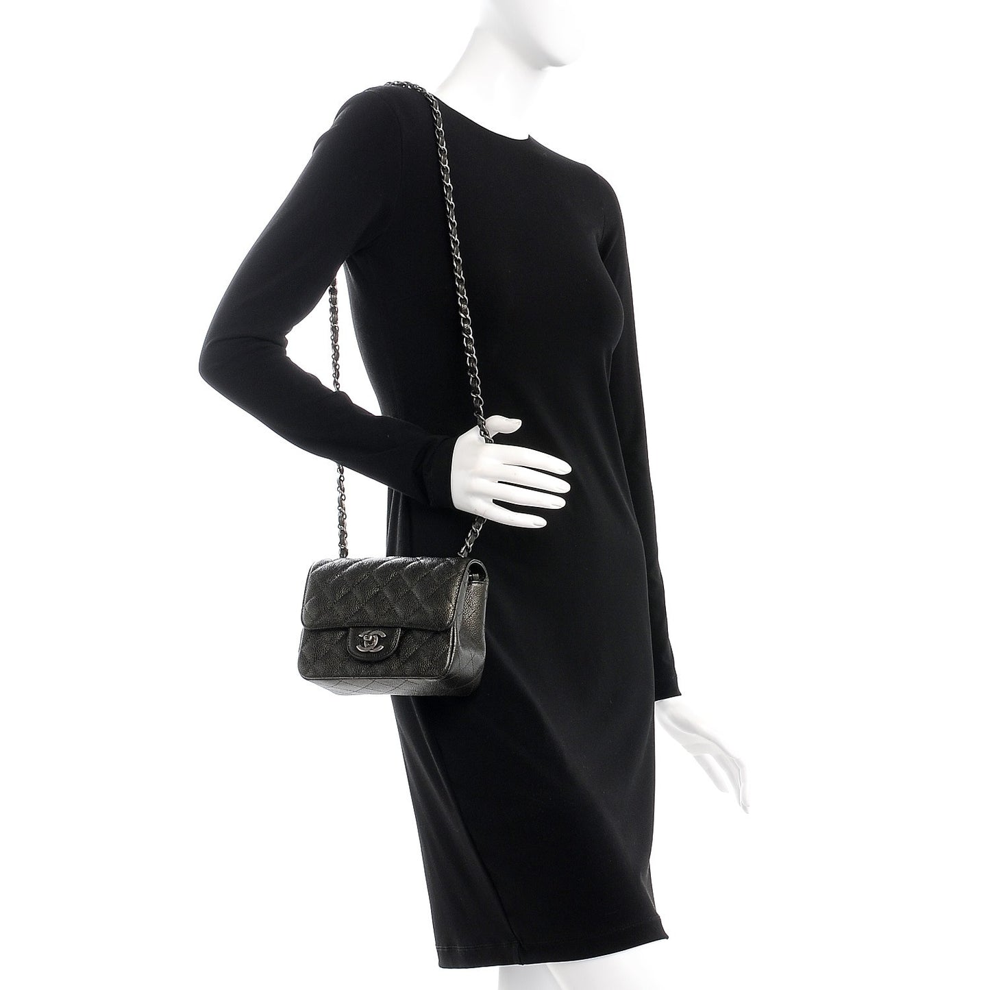 Caviar Quilted Mini Square Flap Dark Charcoal