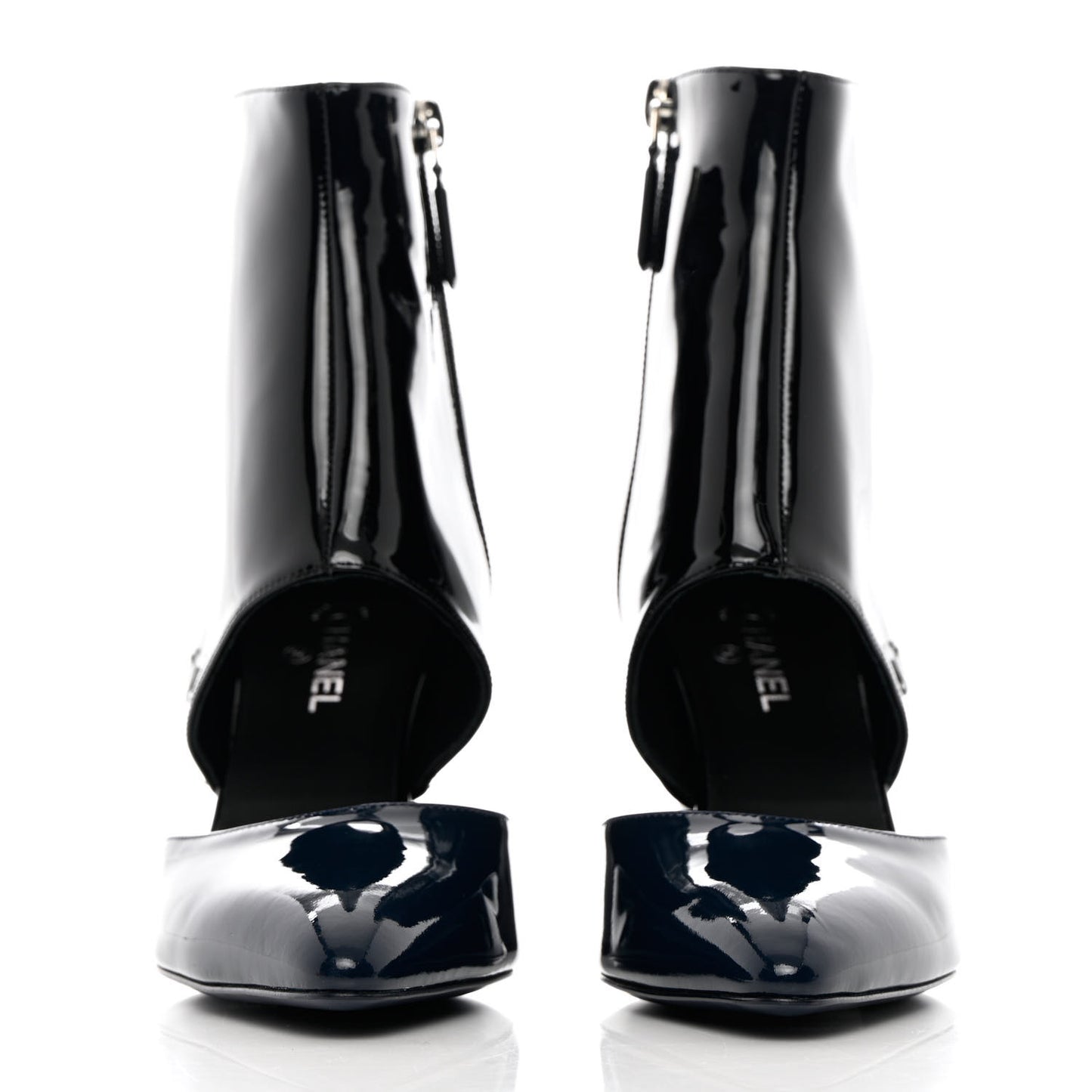 Patent Calfskin Short Ankle Boots 37.5 Black Navy Blue