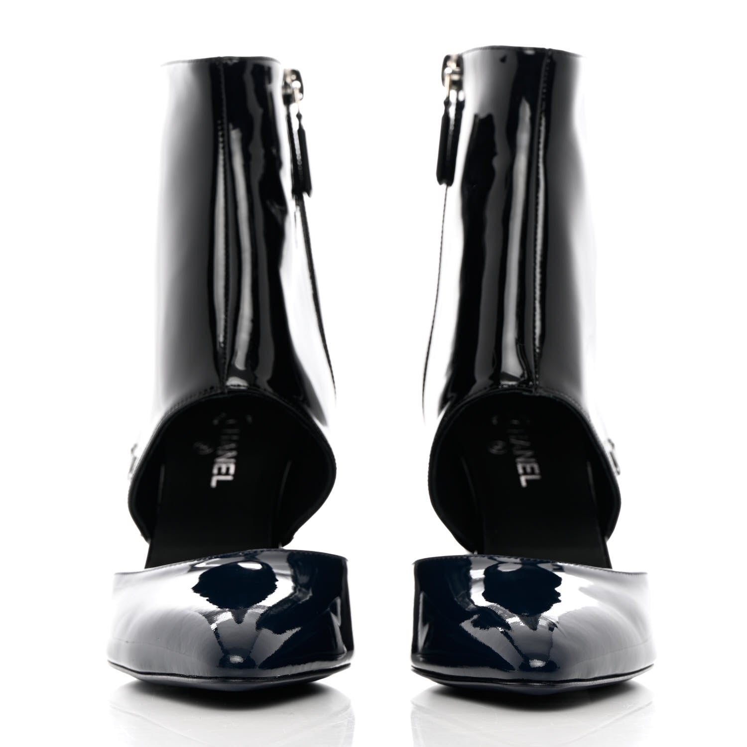 Chanel Patent Calfskin Short Ankle Boots 37.5 Black Navy Blue 2 of 8