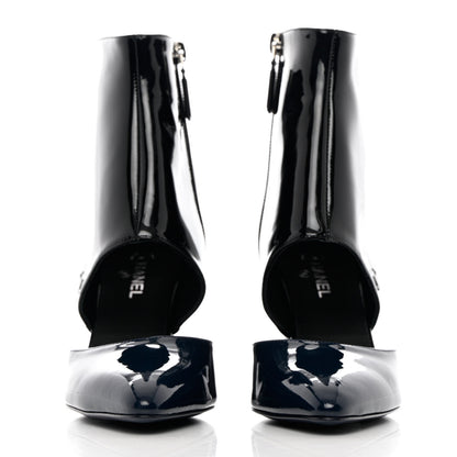Chanel Patent Calfskin Short Ankle Boots 37.5 Black Navy Blue 2 of 8
