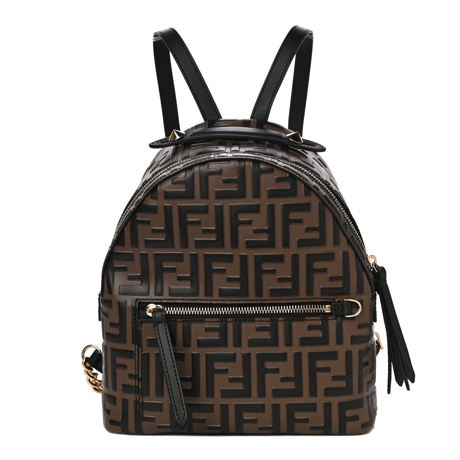 Fendi Vitello Bi-Color FF 1974 Embossed Mini Backpack Maya Black 1 of 9