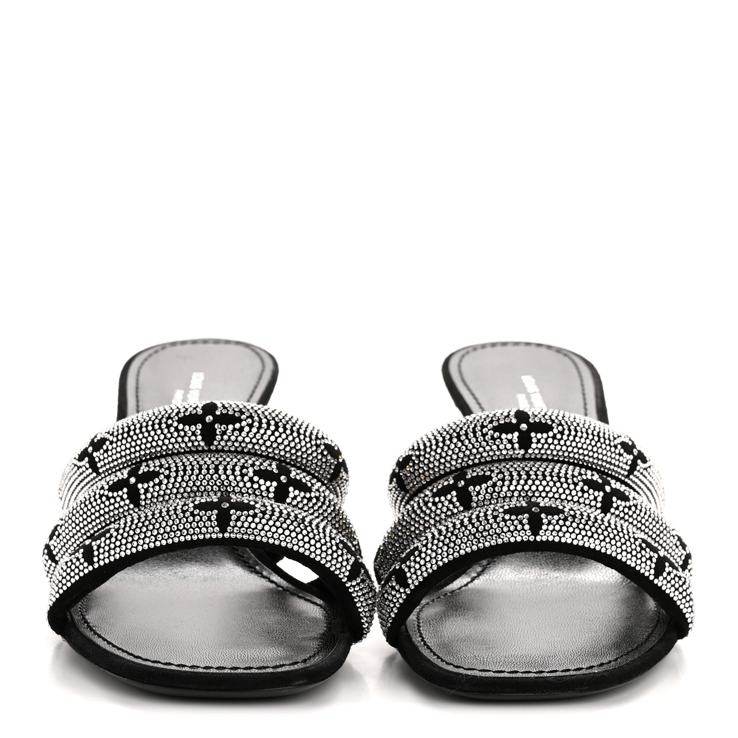 Monogram Crystal Velvet High Heel Mules 37 Black