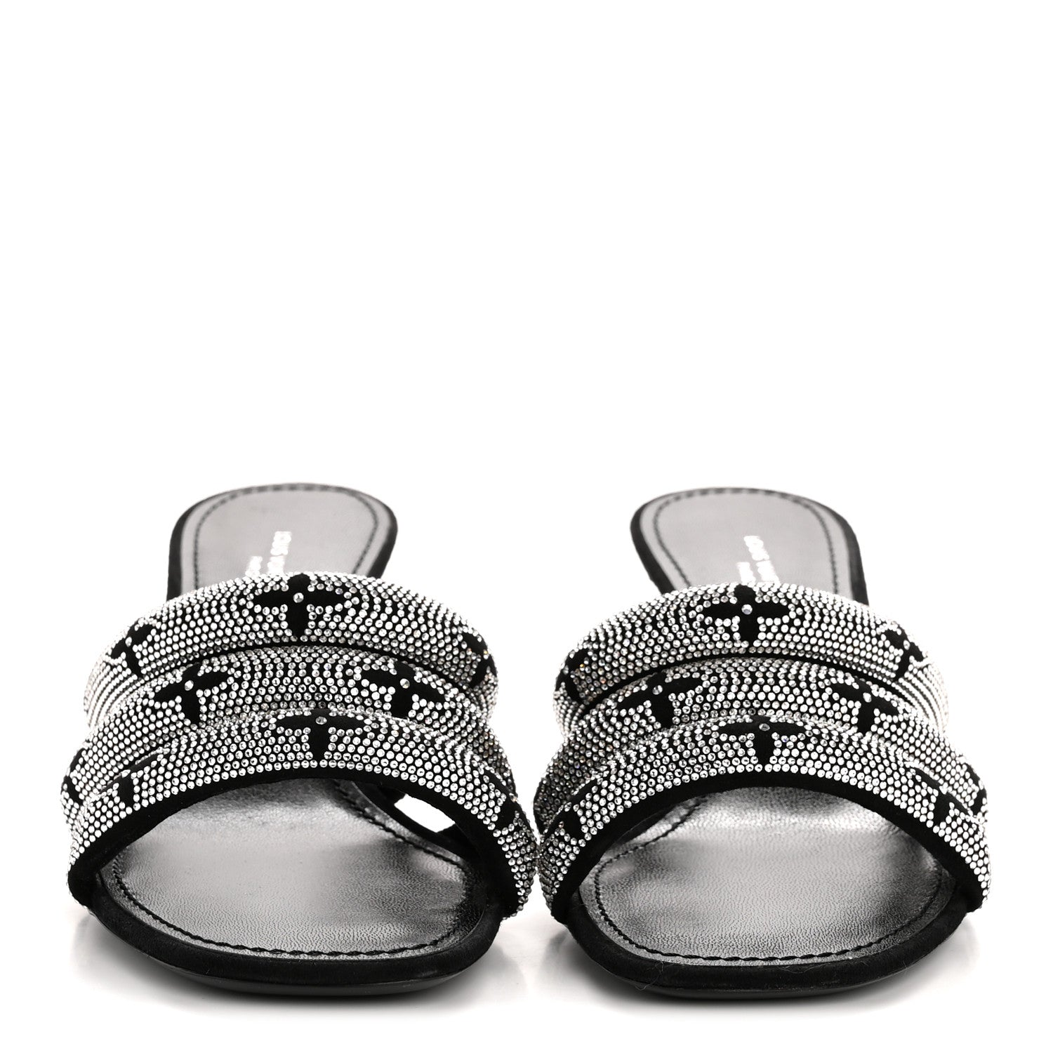 Louis Vuitton Monogram Crystal Velvet High Heel Mules 37 Black 3 of 10