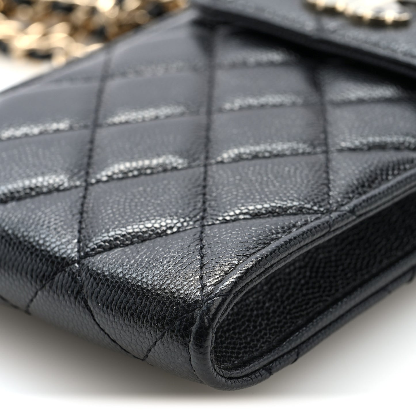 Caviar Quilted Crystal CC Airpods Pro and Phone Case With Chain Black