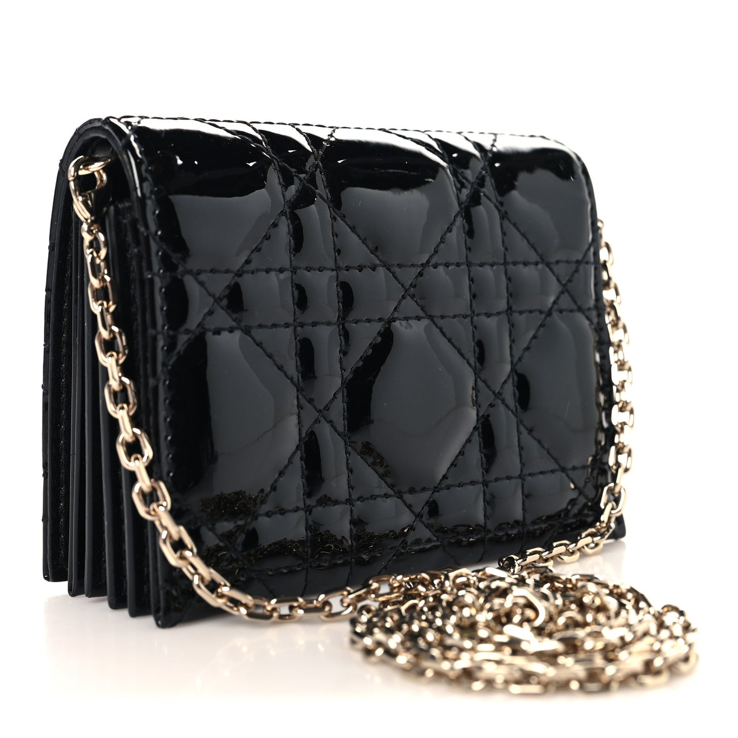 Patent Cannage Mini Pouch on Chain Black