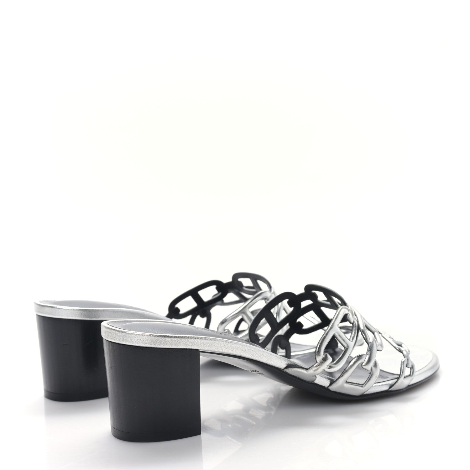 Hermes Metallic Calfskin Tandem Sandals 38 Gris Argente 4 of 7