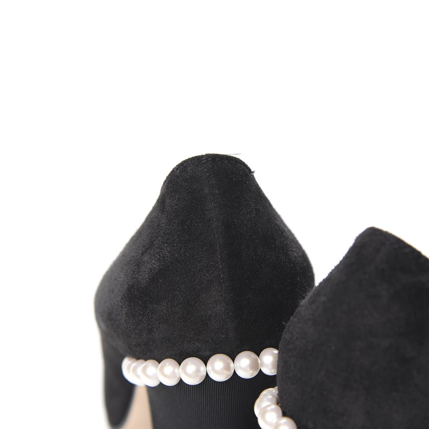 Chanel Suede Grosgrain Pearl CC Cap Toe Pump 37 Black 10 of 11