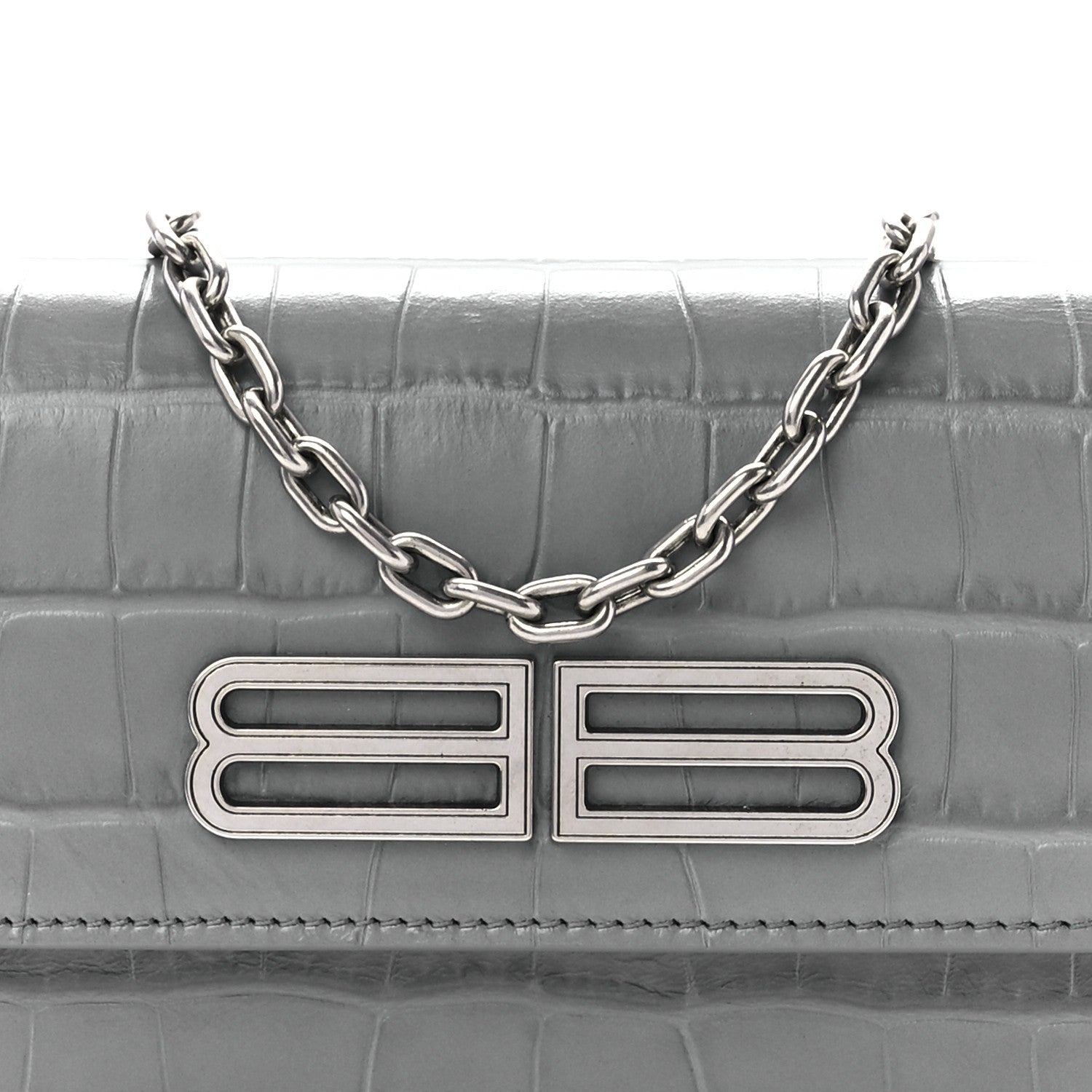 Balenciaga Extra Supple Calfskin Crocodile Embossed Gossip Wallet On Chain Balenciaga Grey 6 of 9