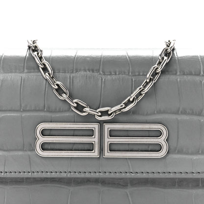 Balenciaga Extra Supple Calfskin Crocodile Embossed Gossip Wallet On Chain Balenciaga Grey 6 of 9