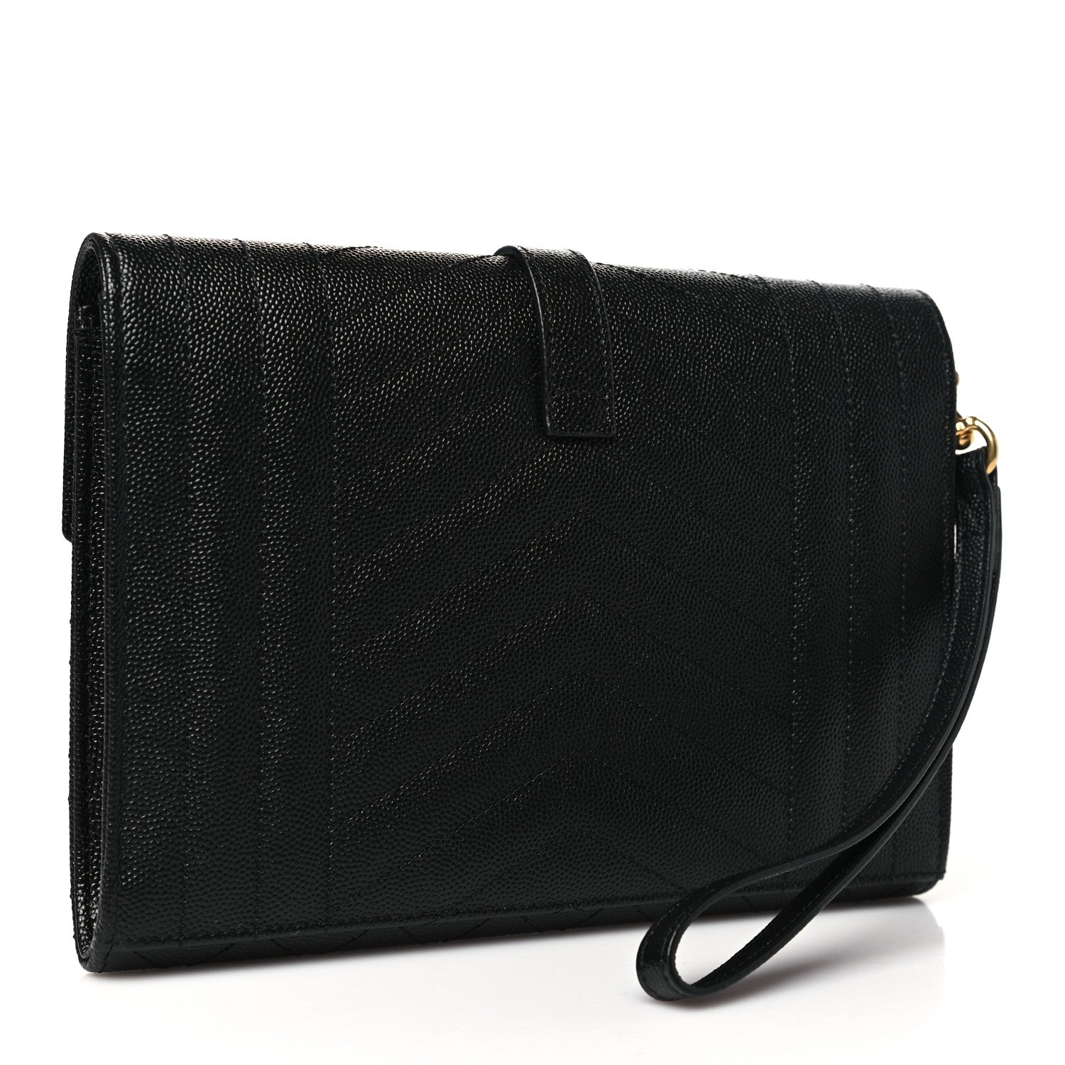 Saint Laurent Grain De Poudre Textured Mixed Matelasse Triquilt Monogram Clutch Black 3 of 9