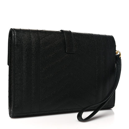 Saint Laurent Grain De Poudre Textured Mixed Matelasse Triquilt Monogram Clutch Black 3 of 9
