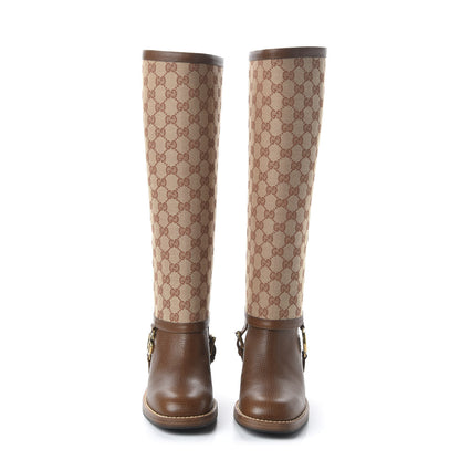 Gucci GG Monogram Calfskin Lola Tall Boots 38 Beige Ruggine Cuir 2 of 9