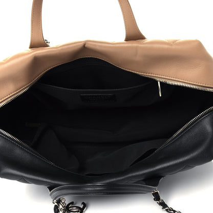 Chanel Calfskin Quilted Feather Weight Bowling Bag Black Beige 4 of 4