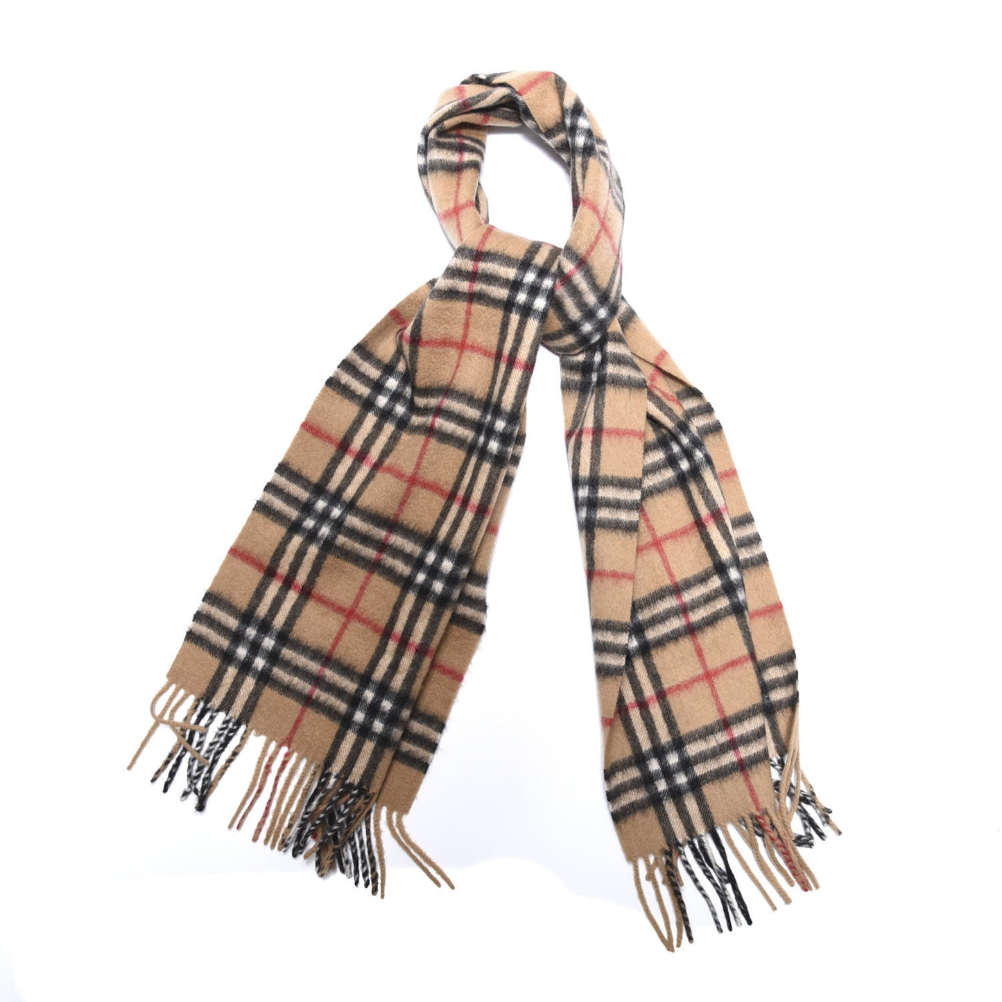 Cashmere House Check Fringe Scarf Camel