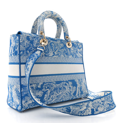 Christian Dior Toile de Jouy Embroidered Large Lady D-Lite Fluorescent Blue 3 of 14