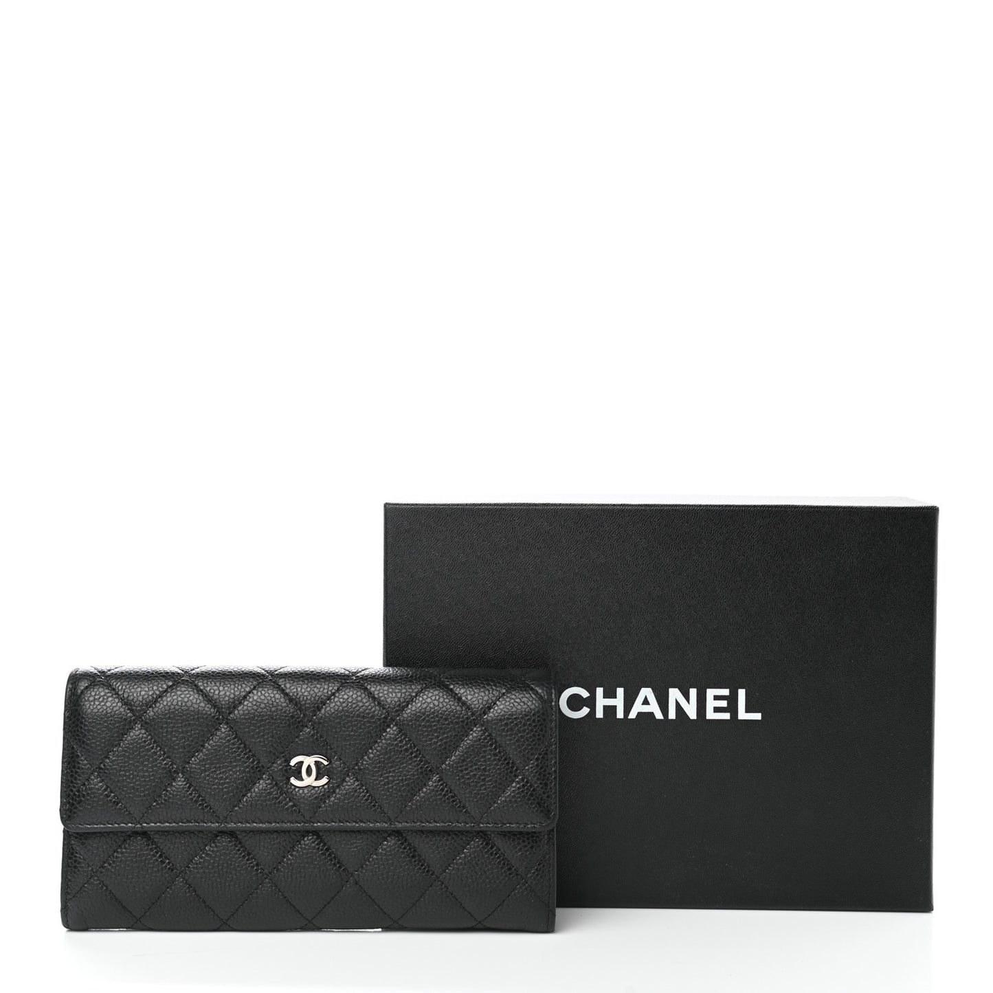 Caviar Quilted Large Gusset Flap Wallet Black