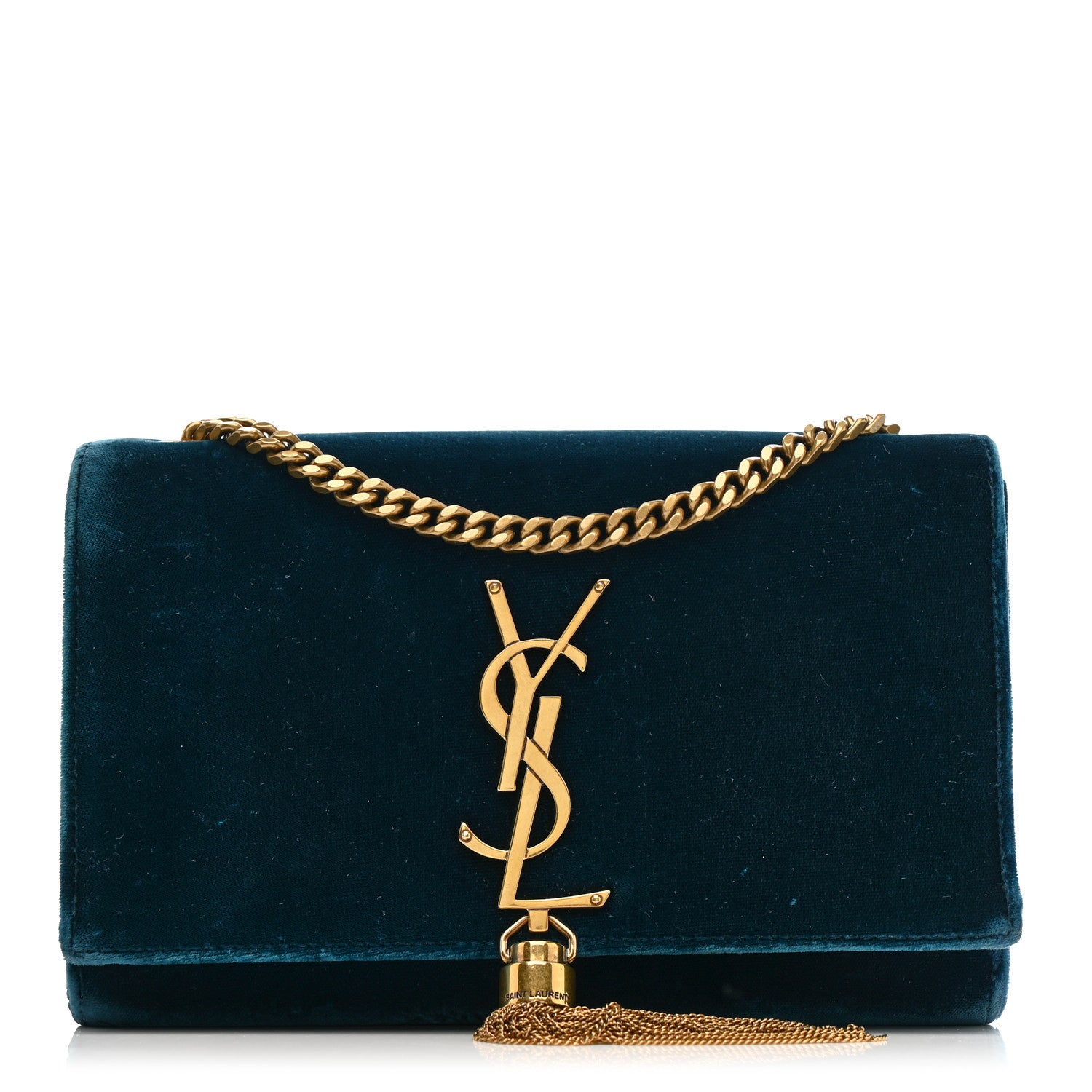 Saint Laurent Velvet Small Classic Monogram Kate Tassel Satchel Blue 1 of 21