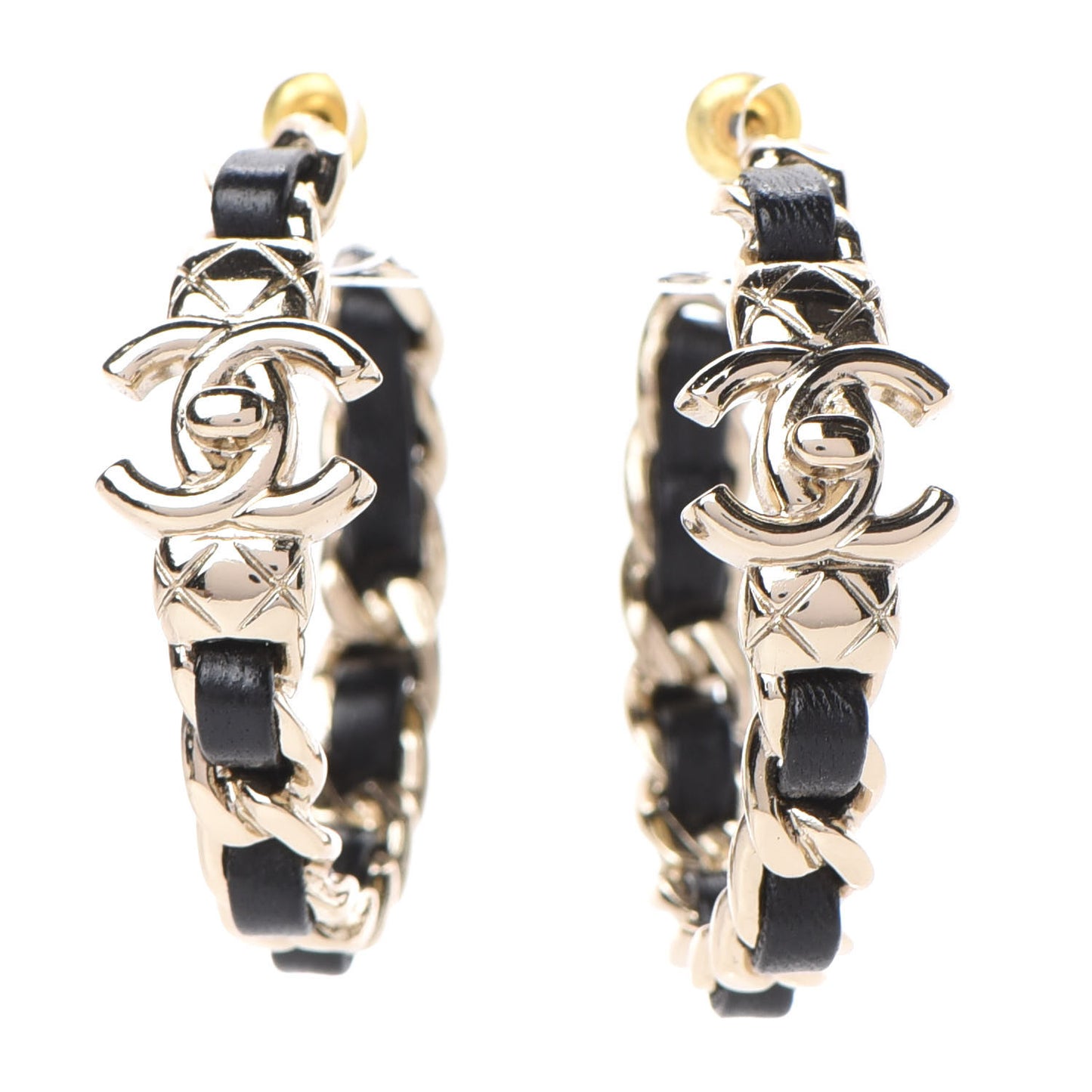Lambskin CC Turnlock Chain Hoop Earrings Gold Black