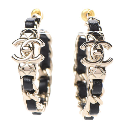 Chanel Lambskin CC Turnlock Chain Hoop Earrings Gold Black 1 of 4