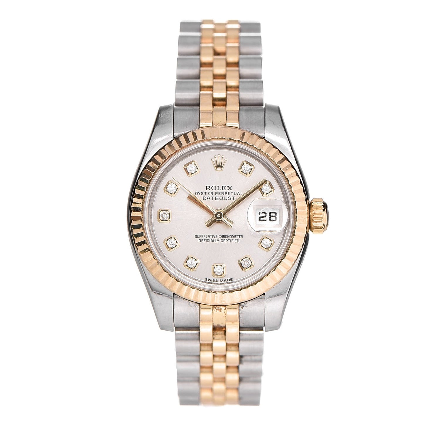Stainless Steel 18K Yellow Gold Diamond 26mm Oyster Perpetual Datejust Watch Silver 179173