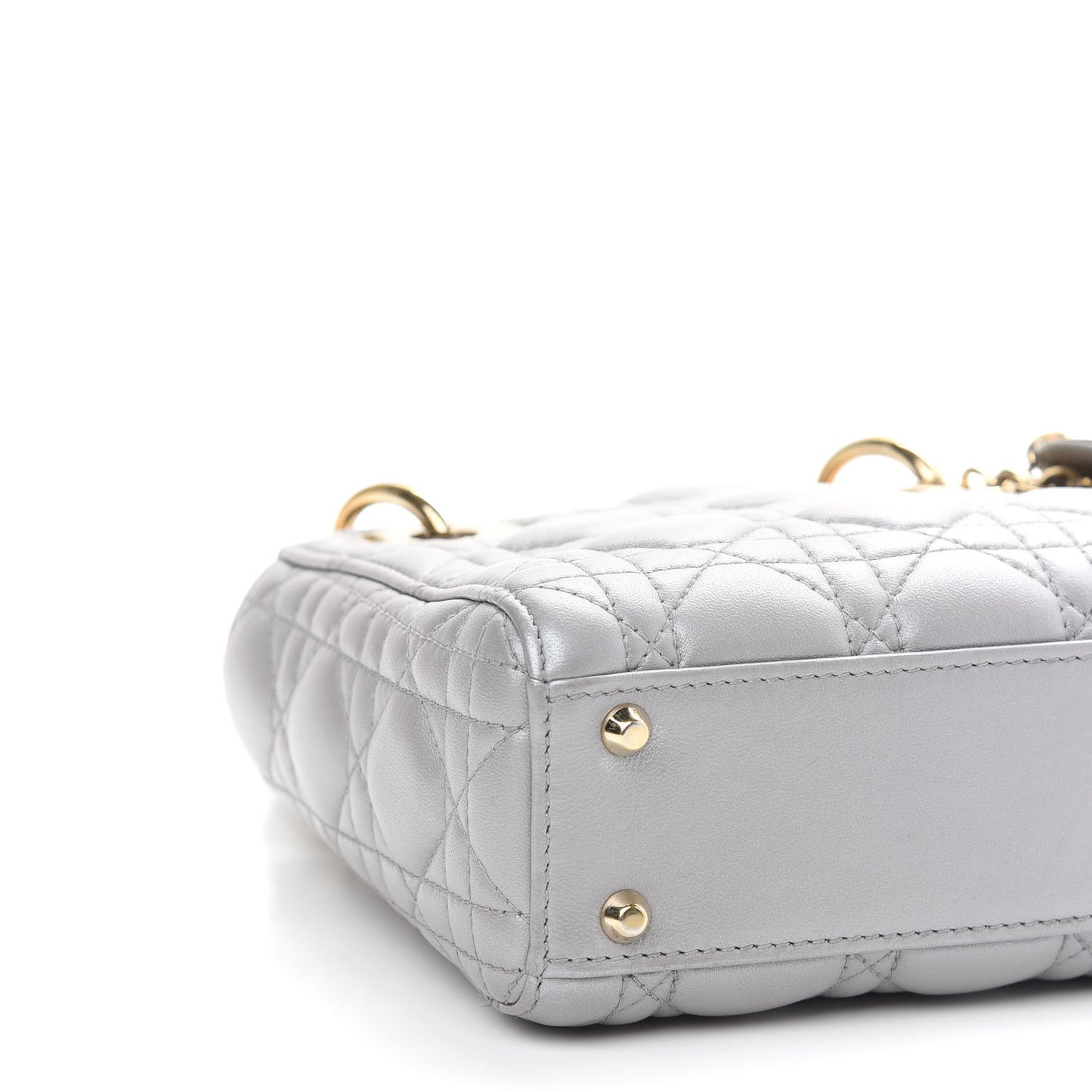 Metallic Lambskin Cannage Mini Lady Dior Grey