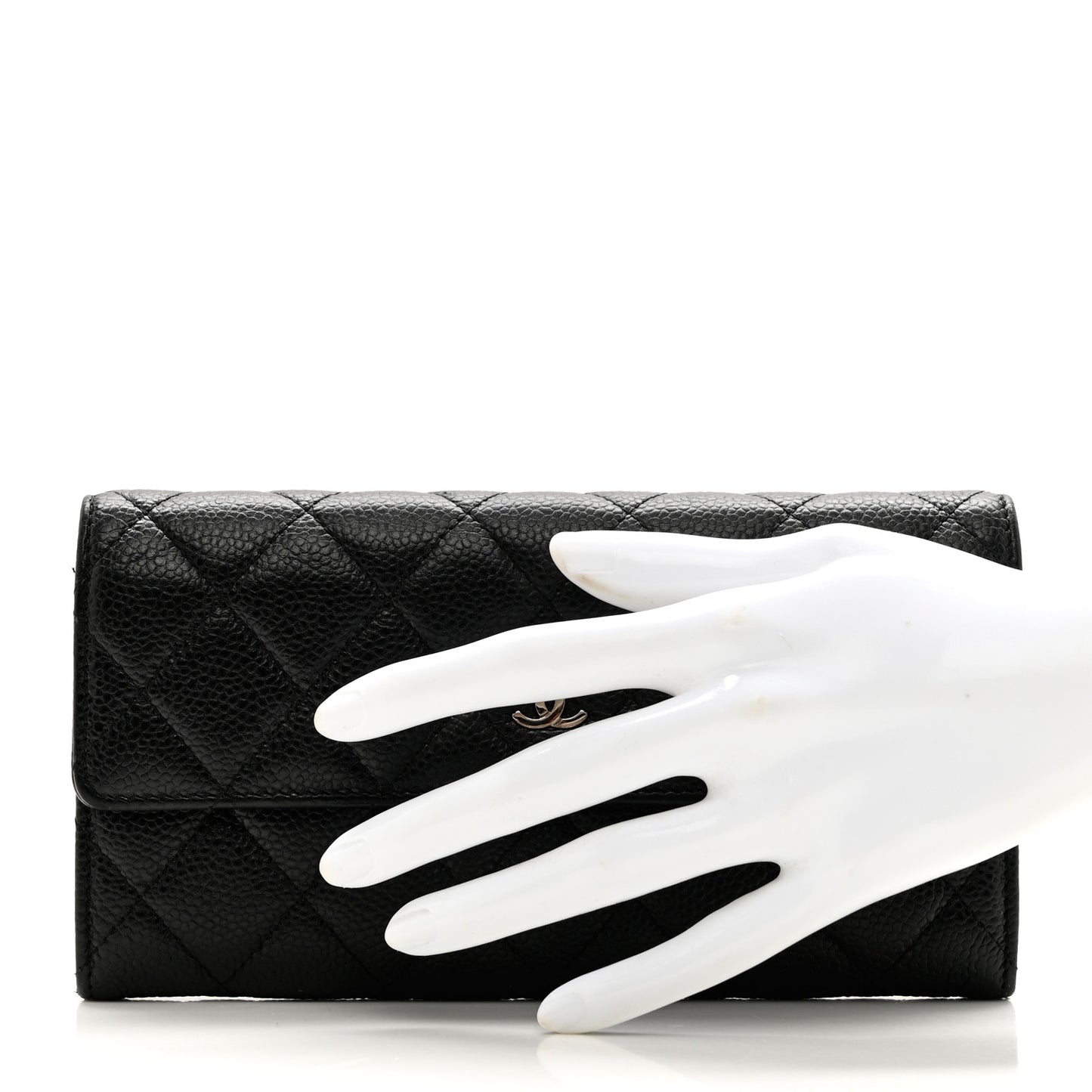 Caviar Quilted Large Gusset Flap Wallet Black