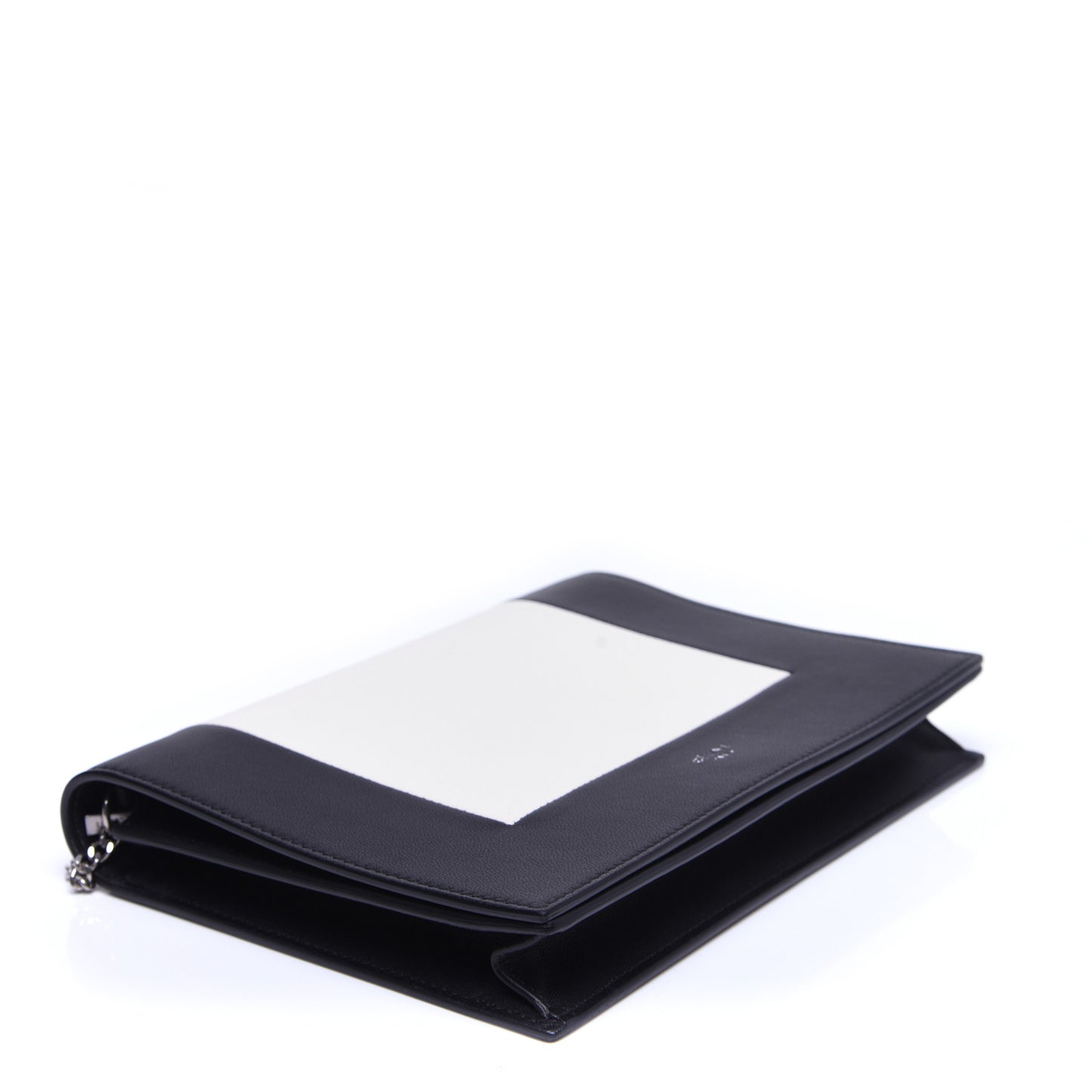 Smooth Lambskin Frame Evening Chain Clutch Black White