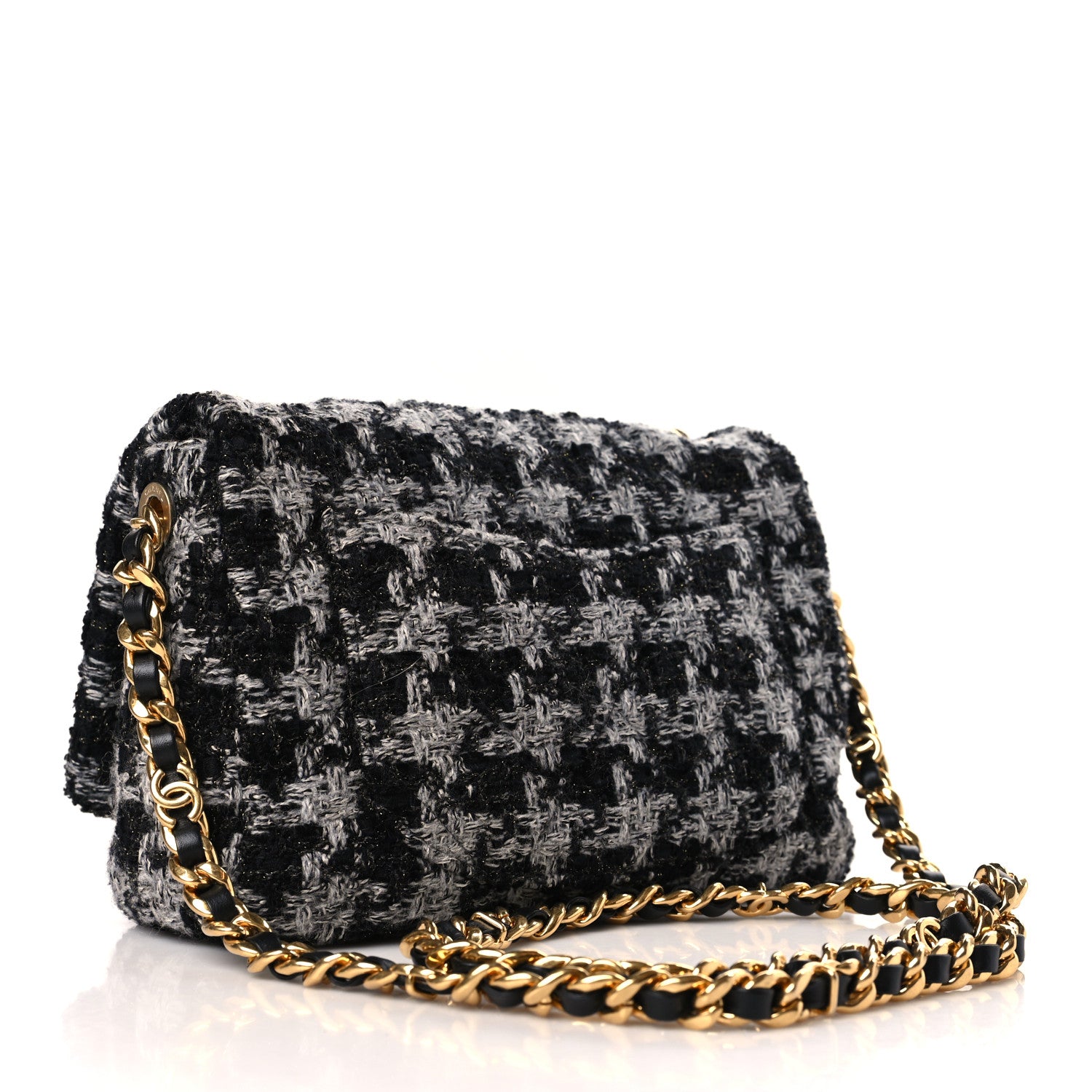 Chanel Wool Tweed Quilted Elegant Chain Flap Black Grey 3 of 9