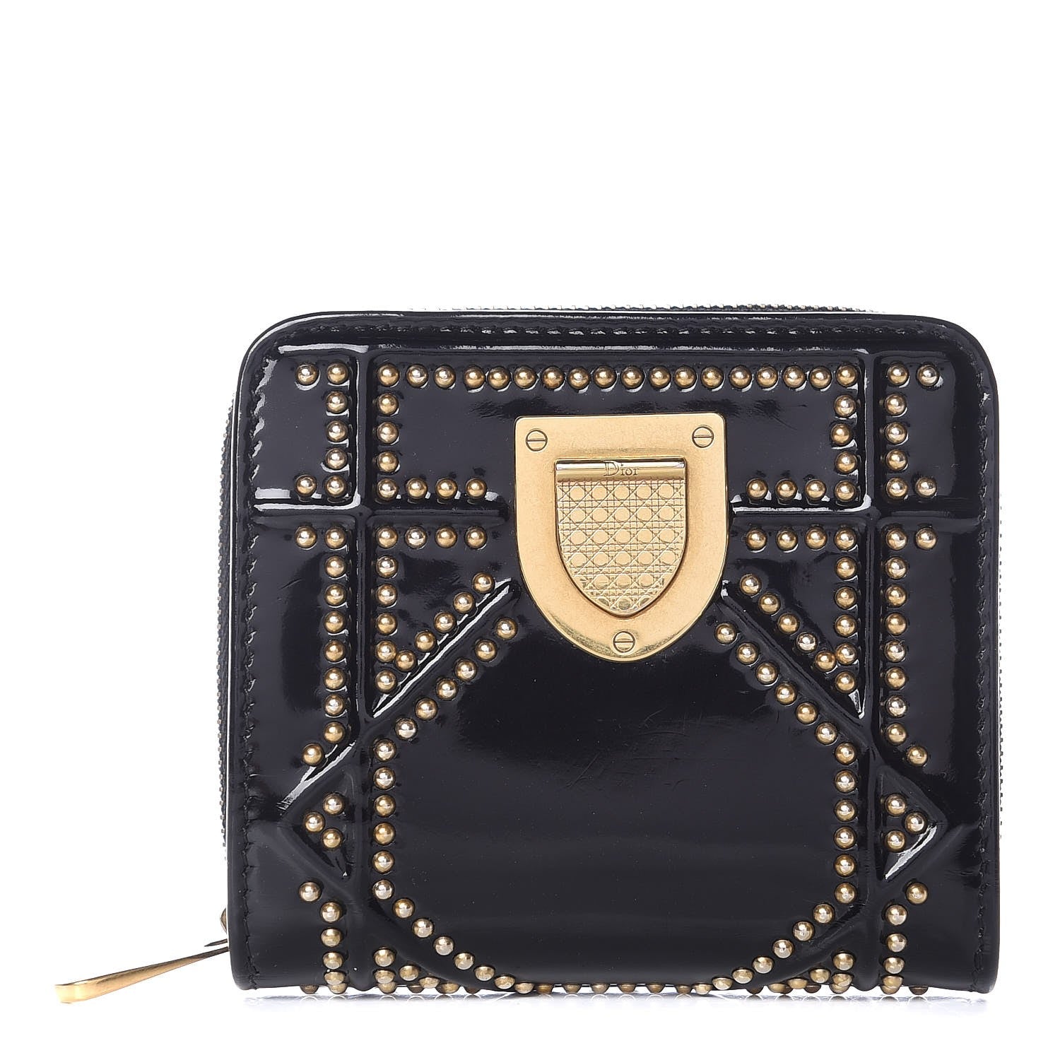 Christian Dior Patent Studded Diorama Small Wallet Black 1 of 10