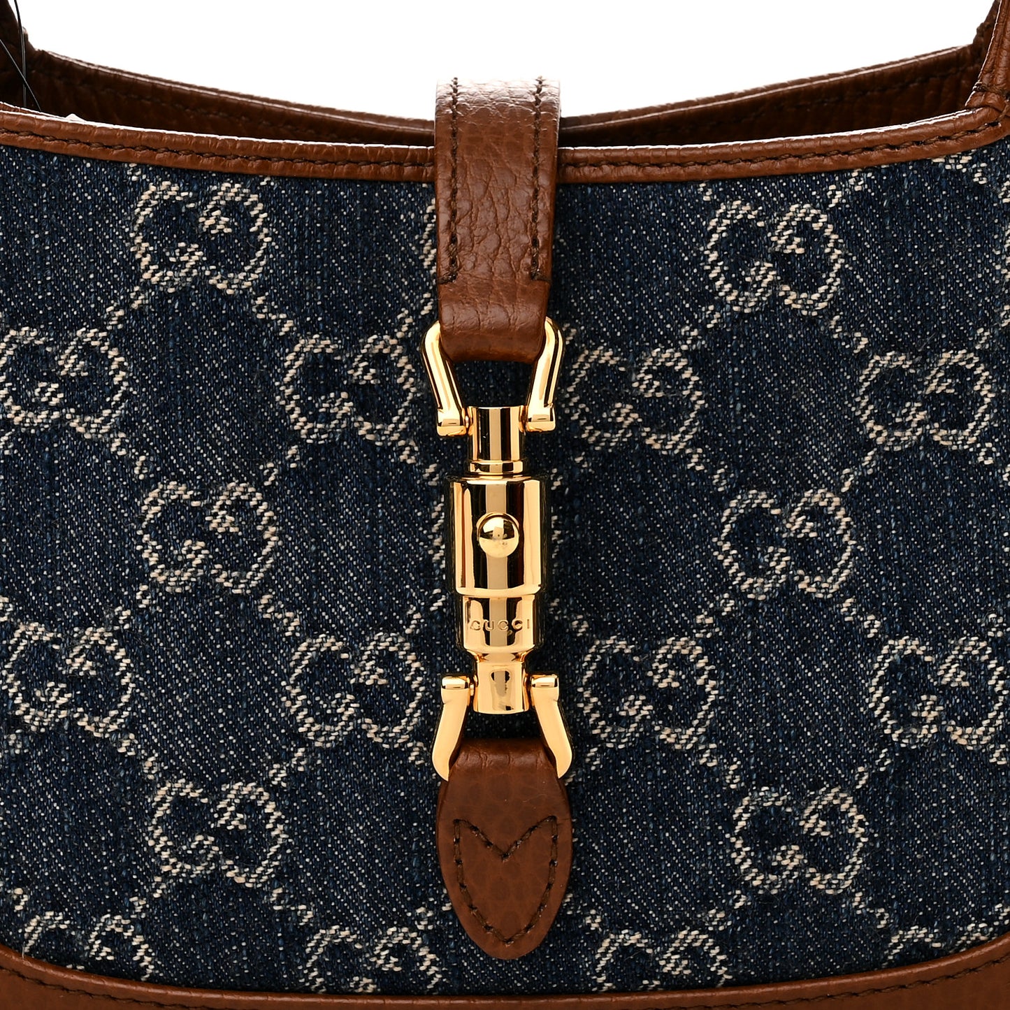 New Denim GG Monogram Calfskin Mini Jackie 1961 Hobo Blue Tea Cuir