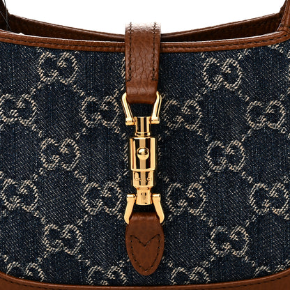 Gucci New Denim GG Monogram Calfskin Mini Jackie 1961 Hobo Blue Tea Cuir 8 of 10