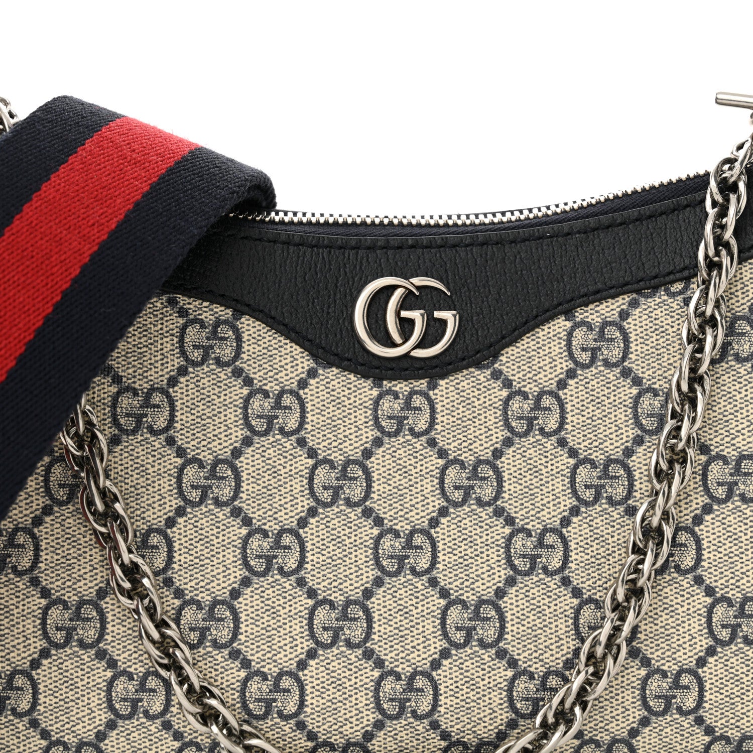 Gucci GG Supreme Monogram Textured Dollar Calfskin Web Small Ophidia GG Handbag Beige Blue 8 of 13