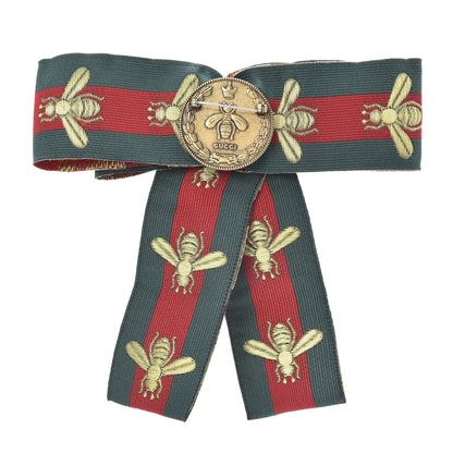 Gucci Ribbon Web Bow Bee Pearl Brooch Red Green 3 of 4