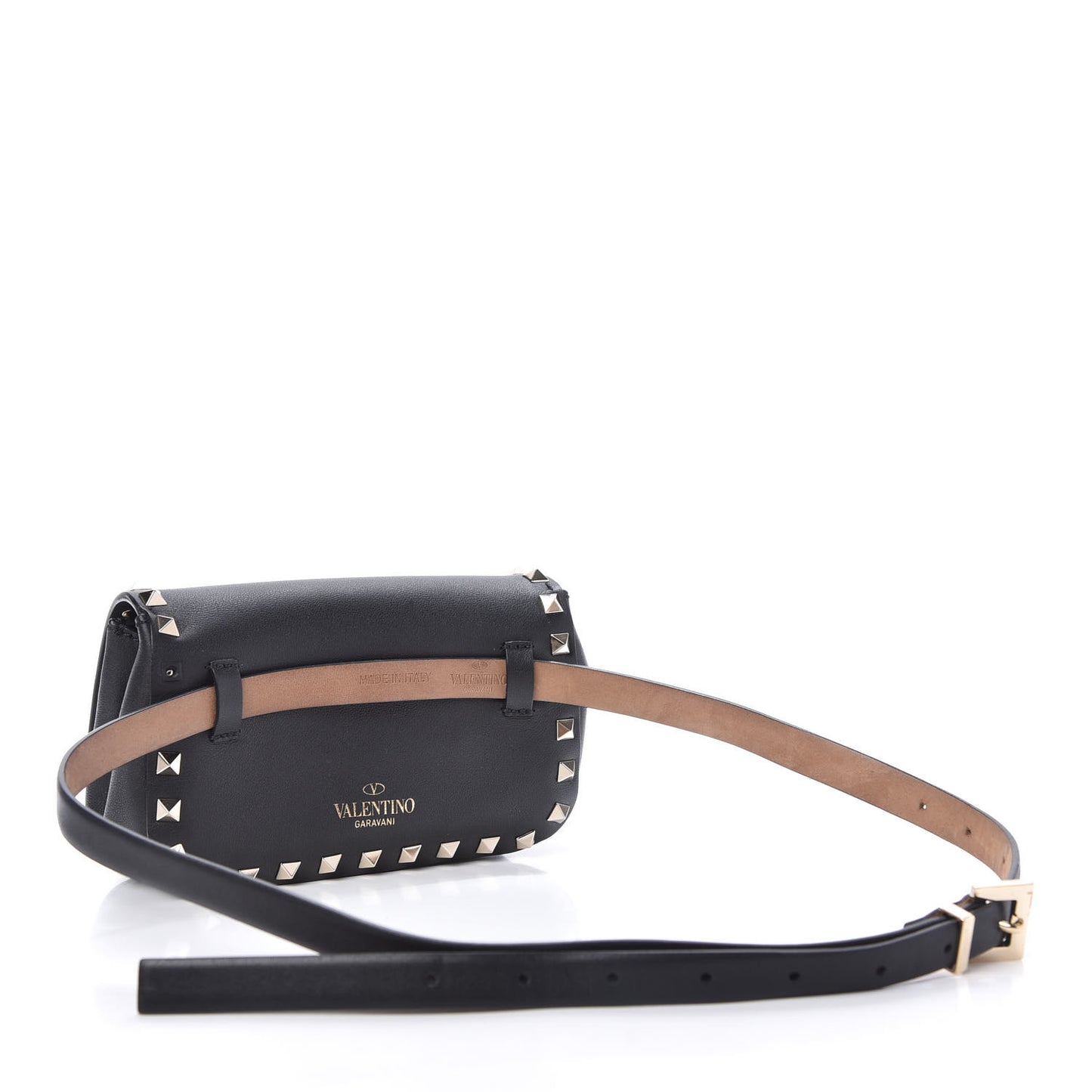 Calfskin Rockstud Belt Bag Black