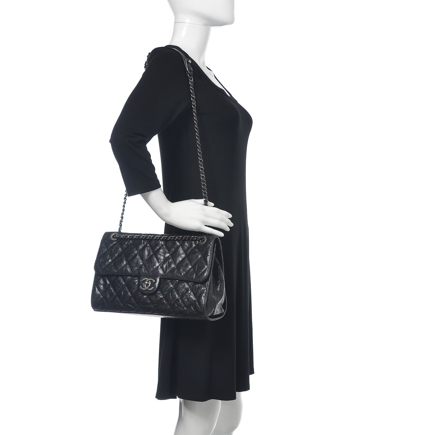 Chanel Crumpled Grained Calfskin Jumbo CC Crave Flap Black 2 of 13