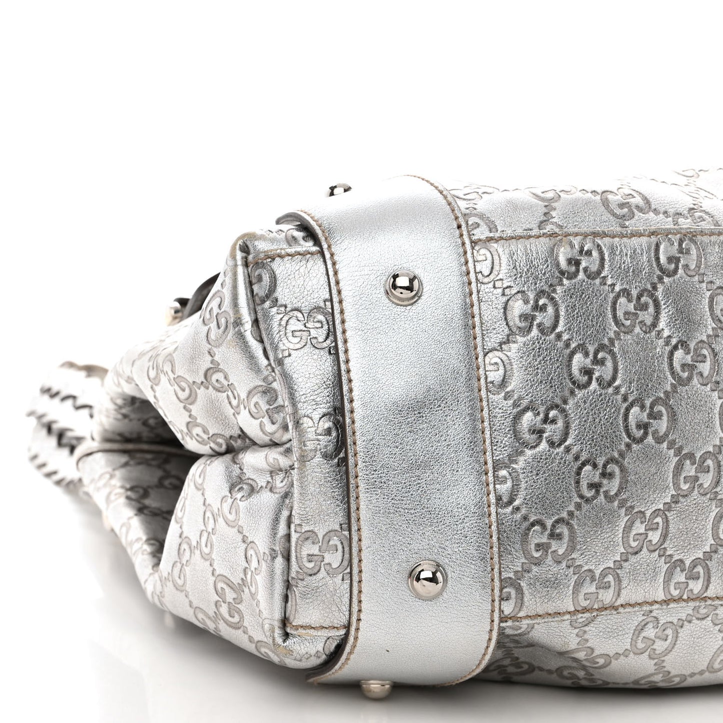 Metallic Guccissima Medium Pelham Shoulder Bag Silver