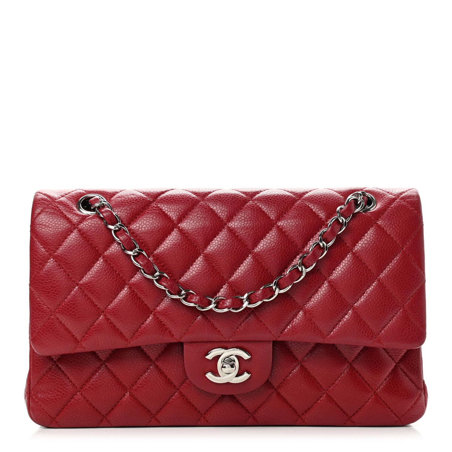 Caviar Quilted Medium Double Flap Red