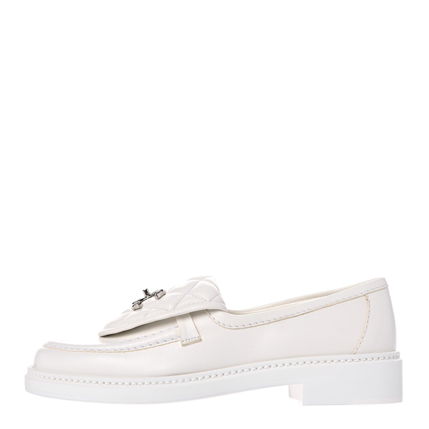 Chanel Lambskin Quilted CC Turnlock Loafers 35.5 White 1 of 9