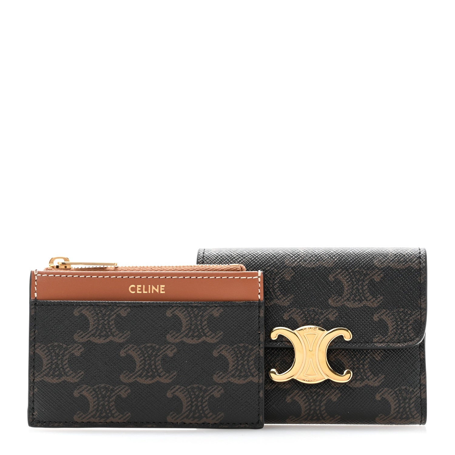 Celine Canvas Triomphe Compact Triomphe Wallet With Coin Purse Tan 3 of 10